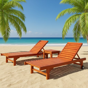 Chaise longue en bois massif durable et imperméable avec roulettes, facile à déplacer, chaise de loisirs d'extérieur pour la plage et les projets de piscine - Product Image 2