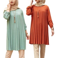 Modeste musulman longues Blouses plissées tunique islamique Abaya Dubai hauts marocain Thobe grande taille chemise robe Kawaii vêtements