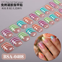 Stiker Kuku Gel Zhengxiang Musim Gugur Musim Panas Natal Seni DIY Perekat Sendiri Tanpa Panggang OEM Gradasi Prancis Bawang Hijau Pink Bebas UV