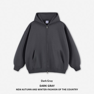 Vêtements pour hommes <span class=keywords><strong>RS</strong></span> |   Manteau pull zippé en coton épais 400G, couleur unie, à capuche, style streetwear, coupe ample, collection Automne Hiver - Product Image 6
