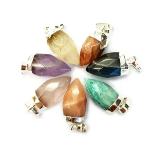 Natural gemstone Bullet point Pendants silver plated Edge Charms amethyst amazonite citrine labradorite Wholesale Supplier