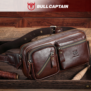 BULLCAPTAIN Bolso de Hombre Vintage de Cuero Genuino con Cierre, Impermeable, en Forma de Barril, para Deportes al Aire Libre, Casual, Multifuncional, para Correr - Product Image 1