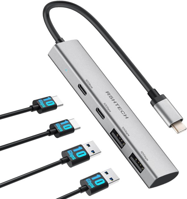RSHTECH 2024 Multi Function Usb Hub 10Gbps Data Transfer 4 Port Hub for Computer Table Thunderbolt Docking Station