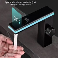 Robinet de lavabo moderne en cuivre à trou unique avec écran LED, lumière d'ambiance, capteur de température numérique intelligent, noyau de valve en céramique