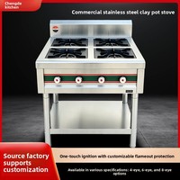 Zibocook GS001 Cuisinière à gaz professionnelle en acier inoxydable, finition polie, quatre/six/huit brûleurs, haute puissance, protection contre l'extinction de flamme