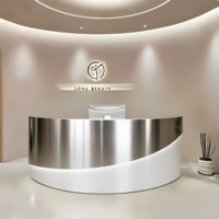 QT-272X Meuble de rangement semi-circulaire en acier inoxydable au design minimaliste moderne pour salon de beauté, bar ou caisse