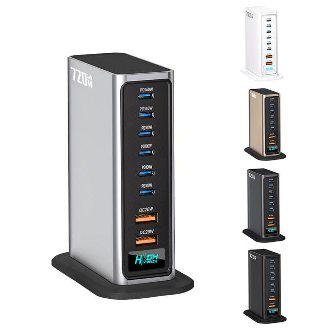 720W GaN USB C Charger Multiple 8 Port Desktop Charger for Laptop PD 140W Type C Mobile Phone Fast Charging Station