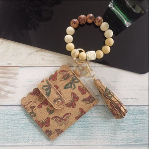 Unisex Exclusive Short Nylon Silicone Bead <b>Bracelet</b> Cork Cardholder Keychain Portable Button Closure Vintage Nylon Lining No - Product Image 4