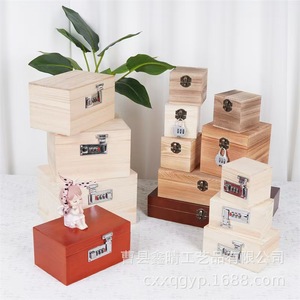 Boîte de rangement en bois avec serrure à combinaison, organisateur de bureau rectangulaire, couleur bois naturel D58 - Product Image 1