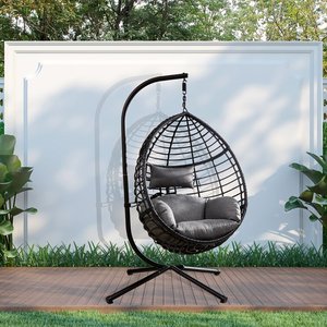 Trong nhà ngoài trời Võng với Đệm kim loại Patio wicker treo trứng ghế với đứng nhôm khung hiên đu ghế - Product Image 6