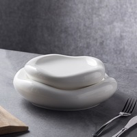 Platos de Cena de Cerámica Modernos de Forma Irregular, Platos de Porcelana Blanca con Diseño Creativo, Vajilla Comercial Duradera para Banquetes, Venta al por Mayor