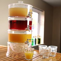 Distributeur de boissons fraîches à 3 niveaux en plastique avec compartiment à glace pour jus de fruits, jus d'orange, limonade – Idéal pour les buffets et les fêtes