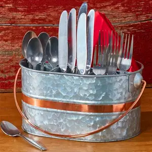 Encimera de Casa de Campo de metal galvanizado, elegante, multifunción, accesorios de cocina, cuchara, servilletas, cuchillos, soporte para caddy