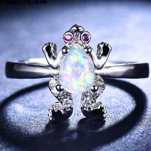925 Sterling Silver Red Zircon Birthstone Wedding <strong>Ring</strong> CZ Pear Cut Blue White Fire Opal <strong>Frog</strong> <strong>Rings</strong> for Women - Product Image 2
