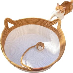 Cesto per Animali Domestici in Corda di Cotone Intrecciata a Mano di Alta Qualità per Gatti con Divertente Palla da Gioco - Product Image 1