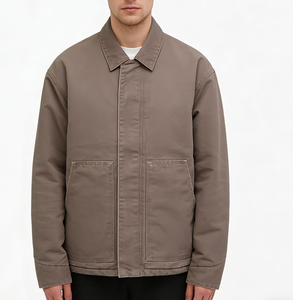 Veste de travail en jean pour homme, en toile cirée, col classique, coupe ample et décontractée, utilitaire, avec fermeture éclair, écologique, coupe-vent, logo personnalisé - Product Image 3