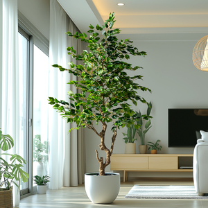 Banyan cây nhân tạo trong nhà/ngoài trời <span class=keywords><strong>6ft</strong></span> chậu cây màu xanh lá cây màu vàng cỏ cọ cho trang trí văn phòng nhà sinh nhật không gian lớn - Product Image 4