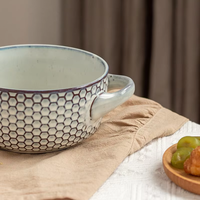 Harmony Nordic Retro Geometrisch Geprägte Schale mit Doppelgriffen für Haushalt und Restaurant, Geeignet für Nudeln, Suppe, Reis und Brot