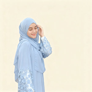 فستان ماكسي إسلامي فاخر مصنوع حسب الطلب من الشيفون بأكمام فضفاضة على الطراز الأسترالي والدبي التقليدي مع غطاء رأس للنساء - Product Image 4