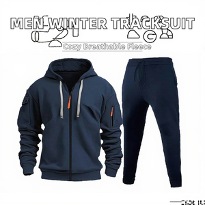 Conjunto Deportivo Unisex de Invierno con Forro Polar, Transpirable, de Algodón, con Sudadera con Cremallera Completa y Pantalones Deportivos con Bolsillos, para Correr, Cálido - Product Image 2
