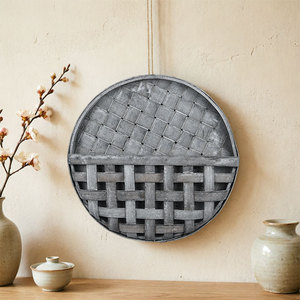 Round Wooden <b>Hanging</b> Basket <b>Wall</b> Decoration <b>Storage</b> For Home Decor Brown Woven Style - Product Image 3