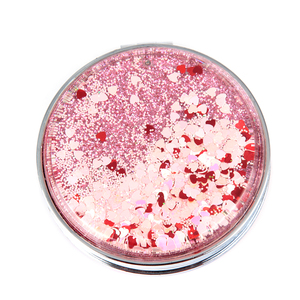 Mini miroir compact rond rose à paillettes flottantes en forme de cœur, double face, en verre HD, pliable, pour maquillage, vente en gros - Product Image 2