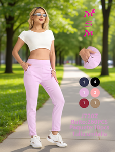 Pantaloni da Donna MSM a Vita Alta, Gamba Dritta, in Maglia Traspirante, Cotone Elasticizzato, Casual, Lunghezza Intera, Tinta Unita, Vita Elastica - Product Image 2