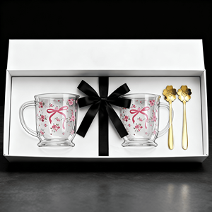 Commercio all'ingrosso di vendita calda Yogurt ciotola per la colazione con arco di Rose latte tazza di vetro tazza con cucchiaio per le ragazze - Product Image 4