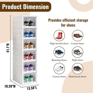 6層靴ラック収納オーガナイザーボックス透明折りたたみプラスチック靴キャビネット - Product Image 2