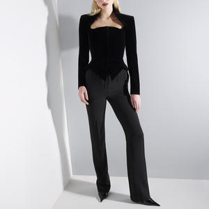 Trench court noir élégant et tendance pour femme, en laine peignée, avec fermeture éclair, haut de gamme, luxe léger - Product Image 4