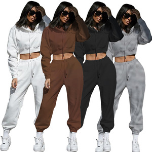 Ensemble de sweat-shirt à capuche en polaire doublé Alxin sur mesure, taille plus, automne, manches longues, sportif, décontracté, deux pièces, ensembles pour femmes - Product Image 1