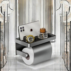 Porte-<span class=keywords><strong>papier</strong></span> toilette mural moderne en aluminium spatial, étanche, sans perçage, avec étagère - Product Image 3