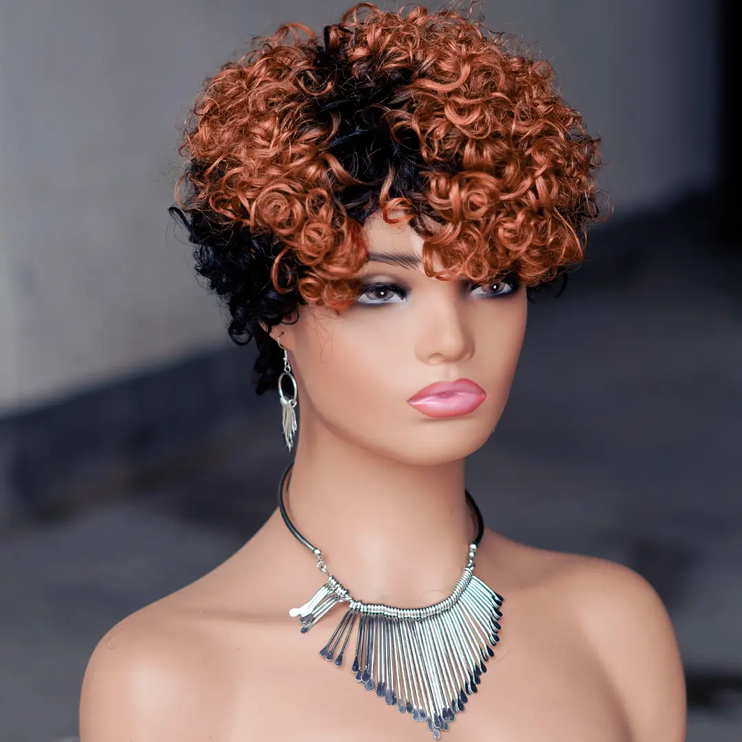 Factory Price Hot sale Ombre Blonde Color Pixie Curly Cut Bob Wig Raw Cuticle Aligned 100% Human Hair Swiss Wigs