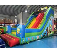Toboggan aquatique gonflable personnalisé en forme de palmier de la jungle avec piscine à jets d'eau, grand toboggan aquatique gonflable pour enfants en plein air
