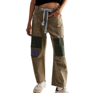 Women's Y2K Patchwork Wide Leg <strong>Jeans</strong> 2026 New <strong>Drawstring</strong> Waist Loose Boyfriend Fit Denim Trousers Casual Daily Outfits - Product Image 1