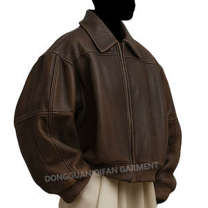 Giacca <span class=keywords><strong>di</strong></span> <span class=keywords><strong>pelle</strong></span> marrone larga con Zip piena girocollo Vintage Casual a manica lunga, giacca <span class=keywords><strong>di</strong></span> <span class=keywords><strong>pelle</strong></span> Bomber in <span class=keywords><strong>pelle</strong></span> - Product Image 2