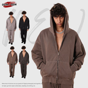 Sweat à capuche épais 480 GSM 100 % coton, style batik, délavé vintage, zippé, coupe oversize, doublé, avec col à capuche, hiver, taille XXL - Product Image 1