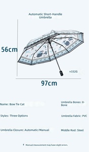 <span class=keywords><strong>Parapluie</strong></span> transparent à motif de chat de dessin animé, ouverture automatique, imperméable, coupe-vent, design élégant avec nœud papillon - Product Image 6