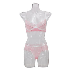 גבירותיי הלבשה תחתונה סקסי נשים של תחתונים שקוף חזיית מסיבות סטי תחרה ורוד הלבשה תחתונה Underwire חזייה Thong סט - Product Image 4