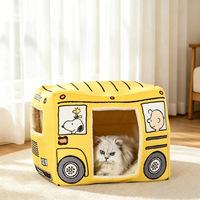 Lit pour chat en forme de voiture, lit pour chien, tapis en satin épais et chaud pour l'hiver, amovible et lavable, style dessin animé amusant pour chats et chiens