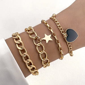 Joyería de Acero Inoxidable de Moda al por Mayor, Pulsera de Cadena y Eslabones con Dijes de Flor y Cereza, Chapada en <span class=keywords><strong>Oro</strong></span> de 18K, para Mujer - Product Image 4