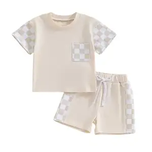 High Quality Trendy Plaid Style T-Shirt Suit Energetic Summer Set For Kids Clothing Sets