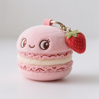 Porte-clés en peluche personnalisé, mignon, en forme de macarons fraises de dessin animé, pour sac à dos
