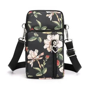 REWIN Novelty Flower Phone Pouch Purse Multi Pocket Zipper Pouch Oxford Fabric Cross Body Bag