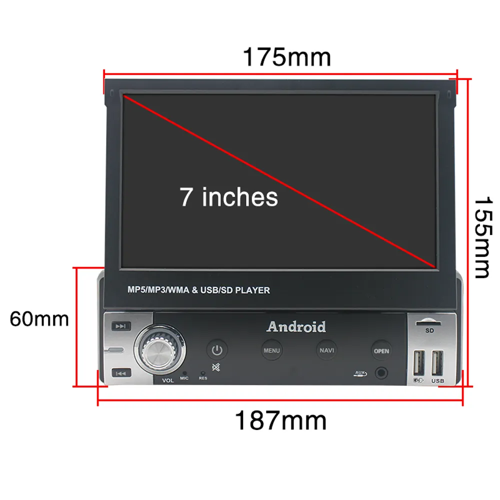 टच स्क्रीन यूनिवर्सल 1 दीन 7 इंच कार स्टीरियो डीवीडी प्लेयर जीपीएस रेडियो के साथ वियोज्य पैनल एंड्रॉयड एफएम पूर्वाह्न आरडीएस कार रेडियो