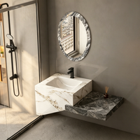 Lavabo mural double couche en pierre de quartz artificielle, style marbre, pour salle de bain, design musulman