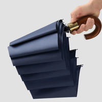 Nouvelles Parapluies à 10 Baleines Double Coque avec Poignée Courbée en Bois Massif, Conception Semi-Automatique à 3 Plis, Résistance au Vent Améliorée, Logo Personnalisé