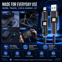 Cable de Carga Rápida USB 4 en 1, 240W, con Pantalla Digital E-Marker, Cable Multiusos con Trenzado de Nailon para Teléfono, Tableta y Portátil