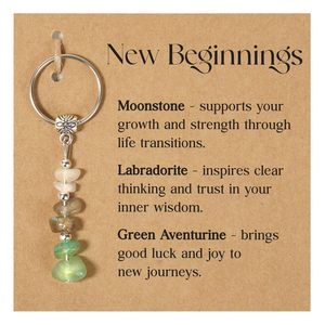 2026 Trendy Anxiety Relief Healing Stones Keychain Crystal Bead Keychain Natural Stone Keychain Charms Bag Key Chain with Card