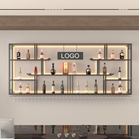 Nouveau porte-bouteilles mural en bois de style chinois, armoire de rangement murale pour magasin commercial, présentoir suspendu avec verres à vin